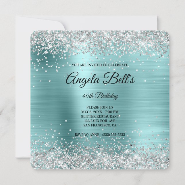 Silver Glitter Turcos Foil Finare Monogram Inbjudningar (Baksida)