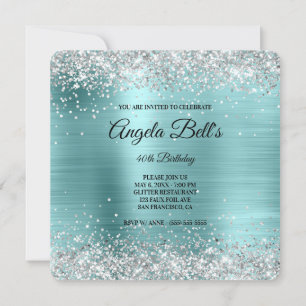 Silver Glitter Turcos Foil Finare Monogram Inbjudningar
