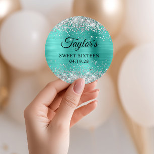 Silver Glitter Turcos Foil Sweet sixteen Runt Klistermärke