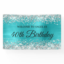 Silver Glitter Turkos Blå Folie 40-årsdag