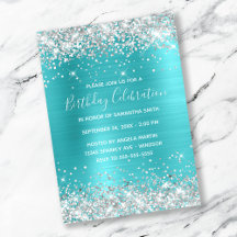 Silver Glitter Turkos Blå Folie Födelsedag