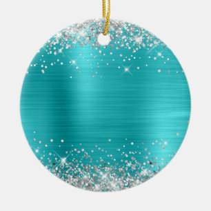 Silver Glitter Turkos Folie Blank Julgransprydnad Keramik