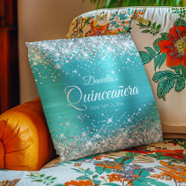 Silver Glitter Turkosblå Quinceañera Kudde