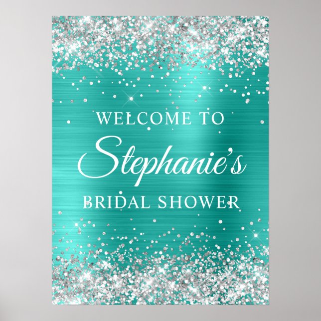 Silver Glitter Turqouise Foil Bridal Shower Poster (Framsidan)