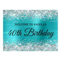 Silver Glitter Turquise Blue Foil 40 Birthday
