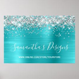 Silver Glitter Turquois Blå Webbutik Poster