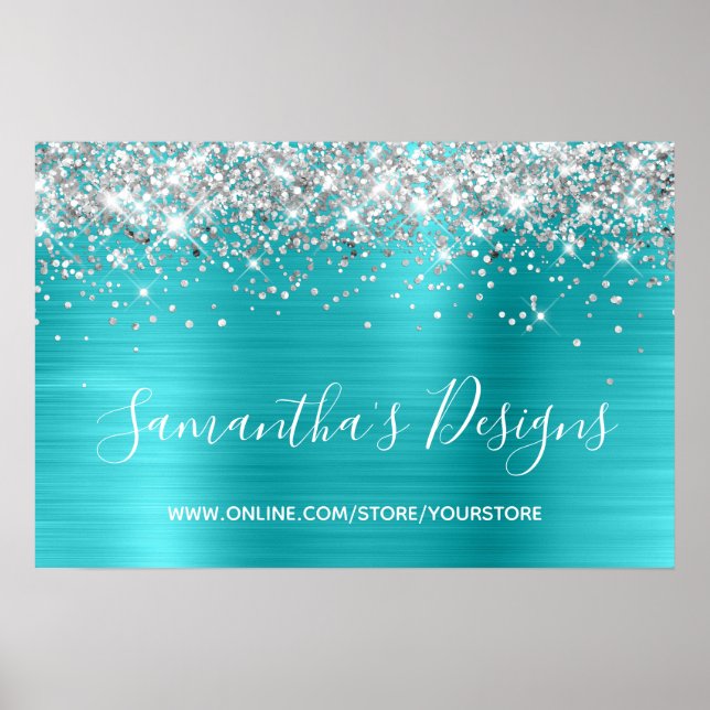 Silver Glitter Turquois Blå Webbutik Poster (Framsidan)