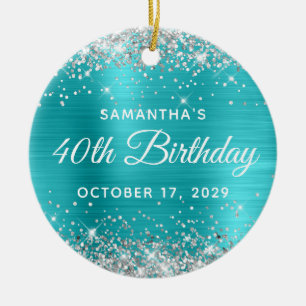 Silver Glitter Turquoise Folie 40-årsdag Julgransprydnad Keramik