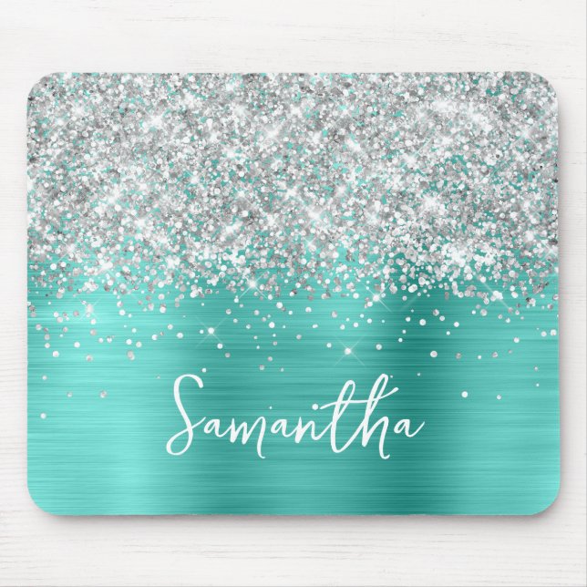 Silver Glitter Turquoise Glam Namn Musmatta (Framsidan)
