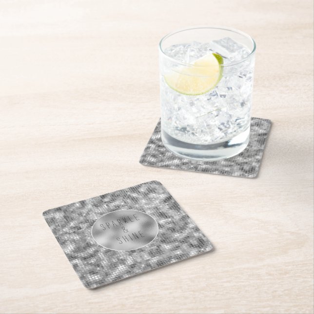 Silver Glitter Underlägg Papper Kvadrat (Insitu)