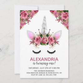 Silver Glitter Unicorn Princess Birthday Inbjudningar