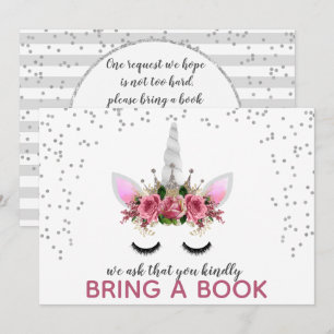 Silver Glitter Unicorn Princess för Bok Inbjudningar