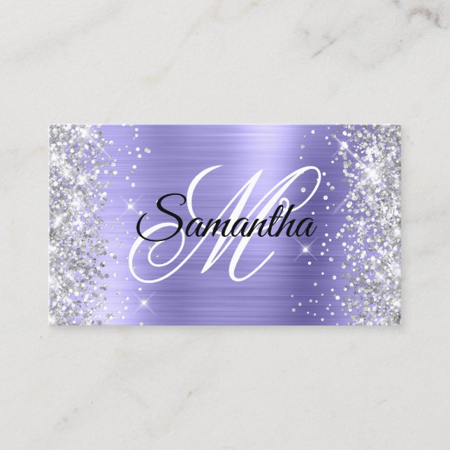 Silver Glitter Vinranka Folie Fancy Monogram Visitkort (Framsida)