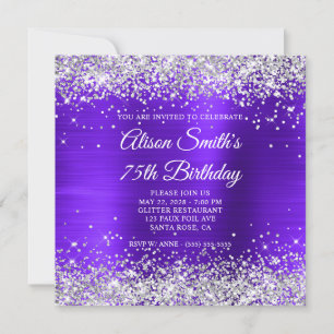 Silver Glitter Violet Lila Finare 75:e födelsedag Inbjudningar