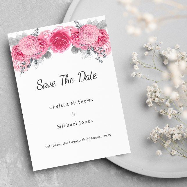 Silver glitter vit rosa flora Spara datum Spara Datumet (Glam silver glitter white pink flora Save The Date)