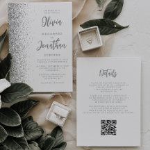 Silver Glitter Vit Script QR-kod Bröllop