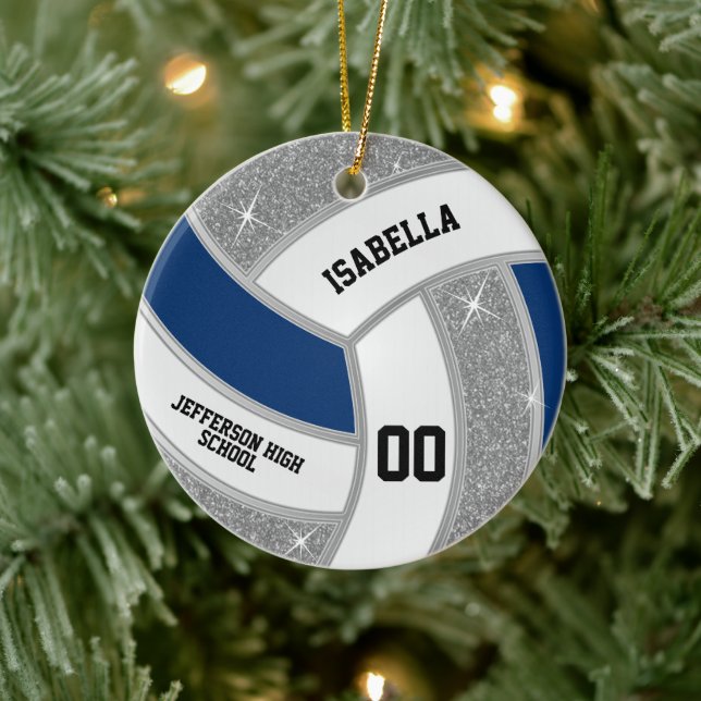 Silver Glitter Volleyball Anpassad design Julgransprydnad Keramik (Träd)