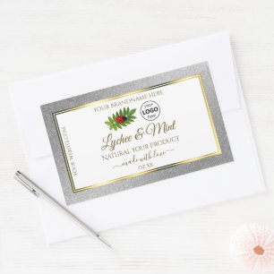 Silver Glitter White Product Labels Ladybug Logoty Rektangulärt Klistermärke