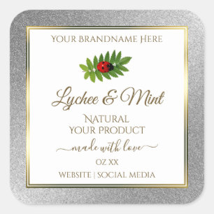 Silver Glitter White Product Labels Ladybug Löv Fyrkantigt Klistermärke