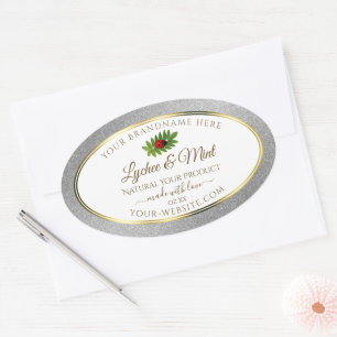 Silver Glitter White Product Labels Ladybug Löv Ovalt Klistermärke