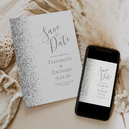 Silver Glitter White Save Date Meddelande