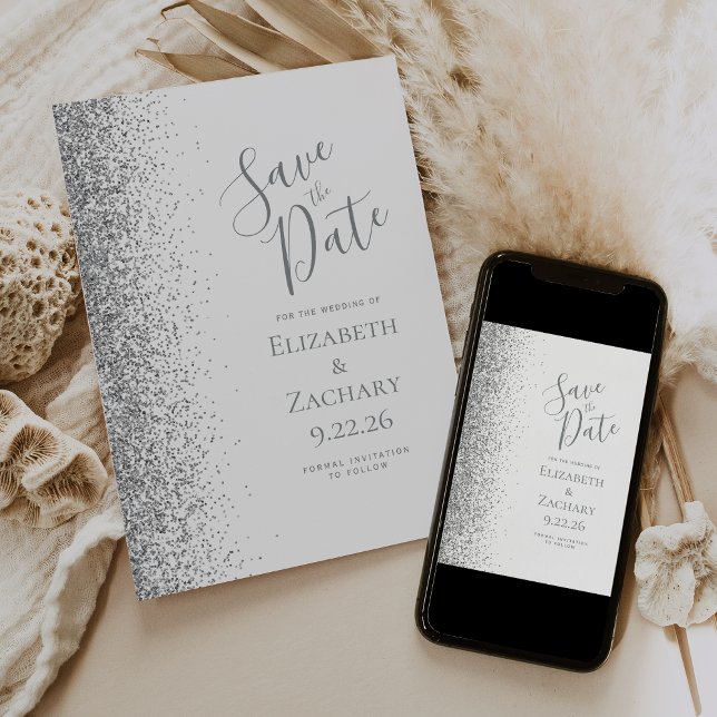 Silver Glitter White Save Date Meddelande (Skapare uppladdad)