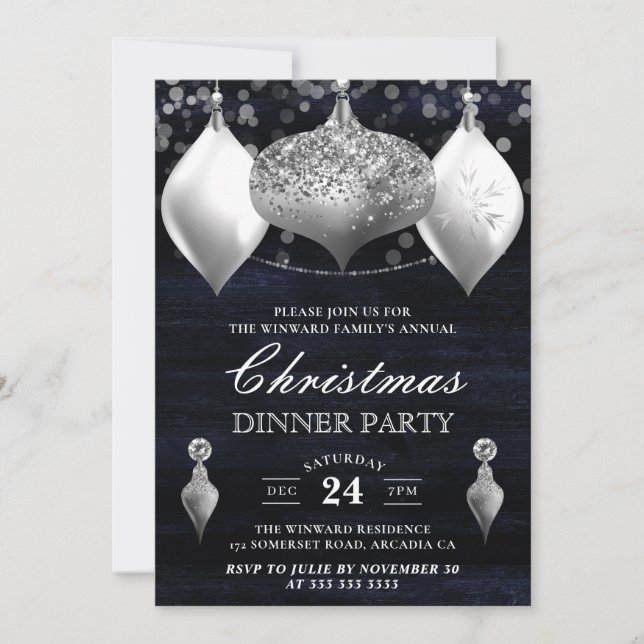 Silver Glitter Winterkulor Julgransprydnader Julmi Inbjudningar (Framsida)