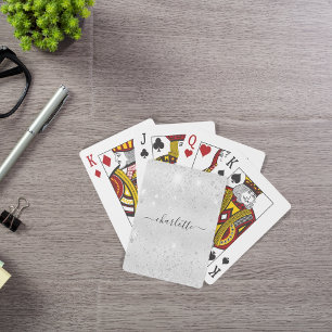 Silver glitterdamm monogram skript casinokort