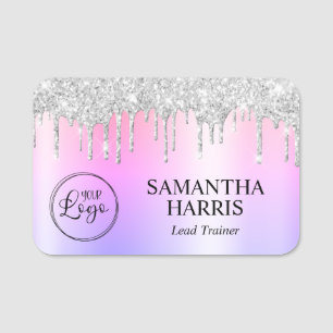 Silver Glitterdroppar Regnbåge Shimmer Namnbricka