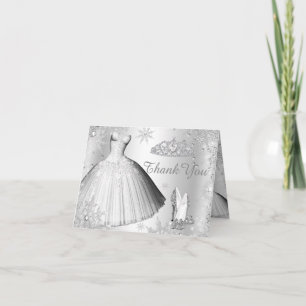 Silver Glitterklänning & Tiara Tacksamhetskort Tack Kort