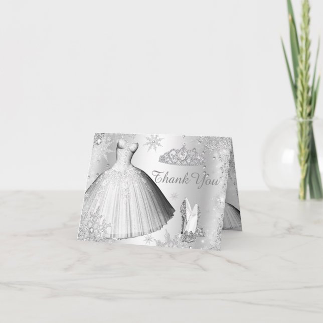Silver Glitterklänning & Tiara Tacksamhetskort Tack Kort (Framsida)