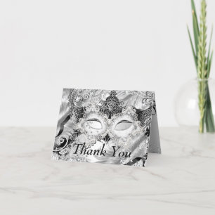Silver Glittermaskerad Tack Kort