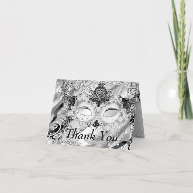 Silver Glittermaskerad Tack Kort (Framsida)