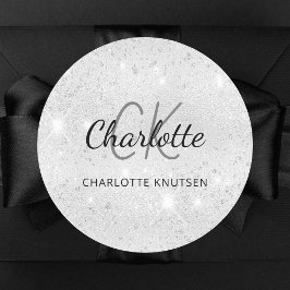 Silver glittermonogram initialer namn runt klistermärke