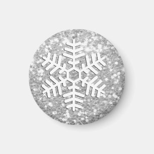 Silver Glittery Jul Snowflake Magnet