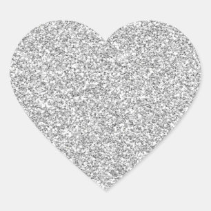 Silver Glittery Metall-esque Sticker Hjärtformat Klistermärke