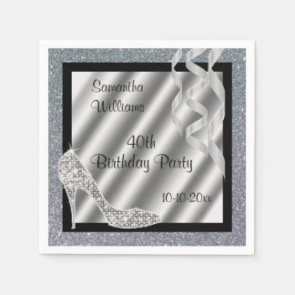 Silver Glittery Stiletto & Streamers 40:e födelsed Pappersservett