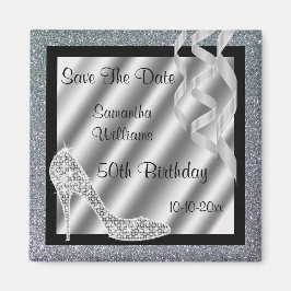 Silver Glittery Stiletto & Streamers 50:e födelsed Magnet