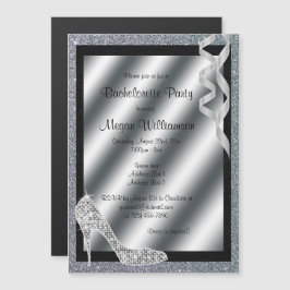 Silver Glittery Stiletto & Streamers Bachelorette Magnetisk Inbjudningskort