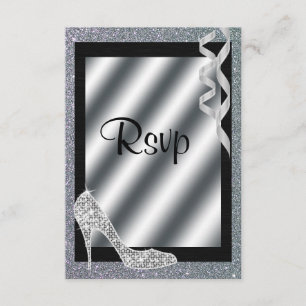 Silver Glittery Stiletto & Streamers OSA Kort