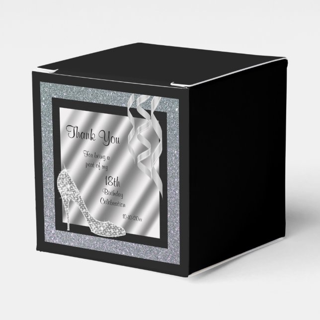 Silver Glittery Stiletto & Streamers Presentaskar (Framsidan Sidan)