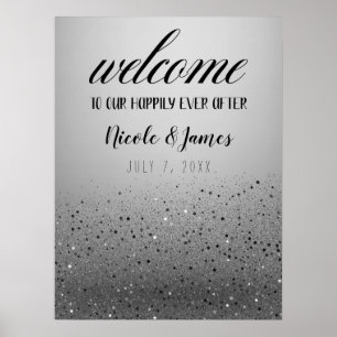 Silver Glittrande Glitter Bröllops Välkomstskylt Poster