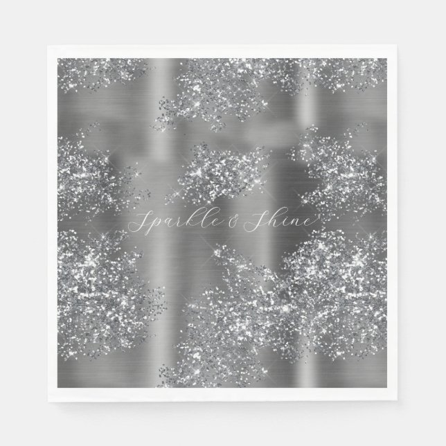 Silver Glitzy Glitter Pappersservett (Framsidan)