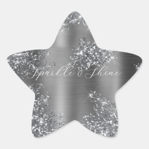 Silver Glitzy Glitter Stjärnformat Klistermärke