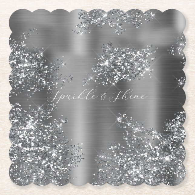 Silver Glitzy Glitter Underlägg Papper (Framsida)