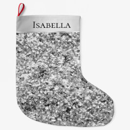 Silver Glitzy Gnistra Glitter Namn Stor Julstrumpa