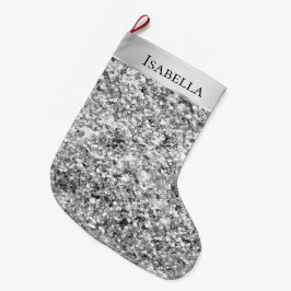 Silver Glitzy Gnistra Glitter Namn Stor Julstrumpa