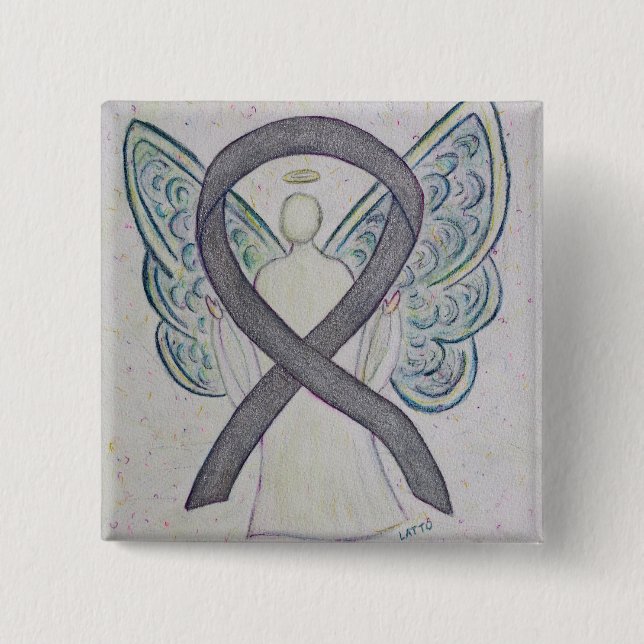 Silver Gnistra Angel Awareness Ribbon Art Stift Knapp (Framsida)