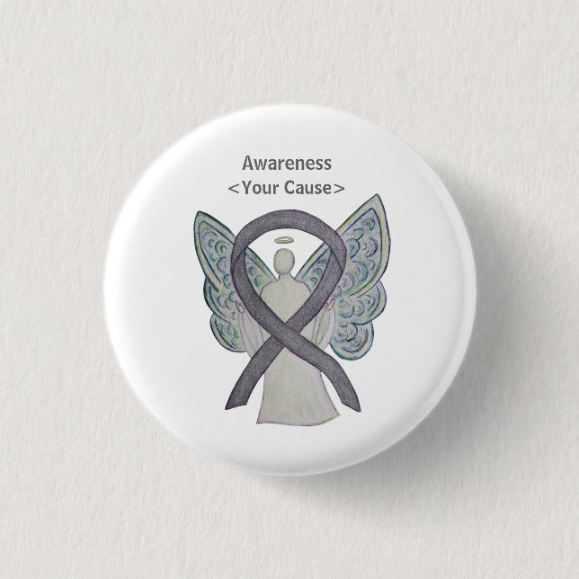 Silver Gnistra Awareness Ribbon Angel Anpassningsb Knapp (Framsida)