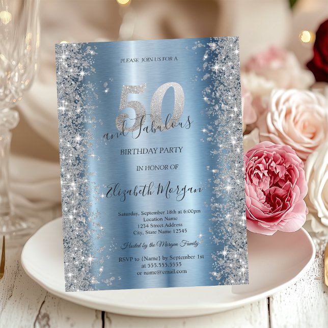 Silver Gnistra Diamonds Blue 50:e födelsedagen Inbjudningar (Skapare uppladdad)